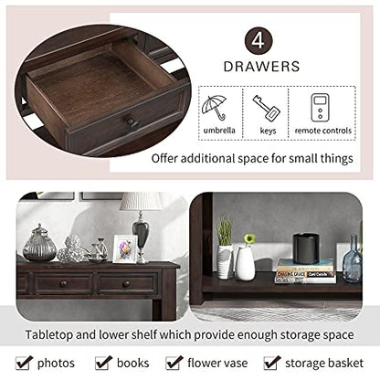 Console Table for Entryway Hallway Sofa Table with Storage Drawers and Bottom Shelf (Espresso)
