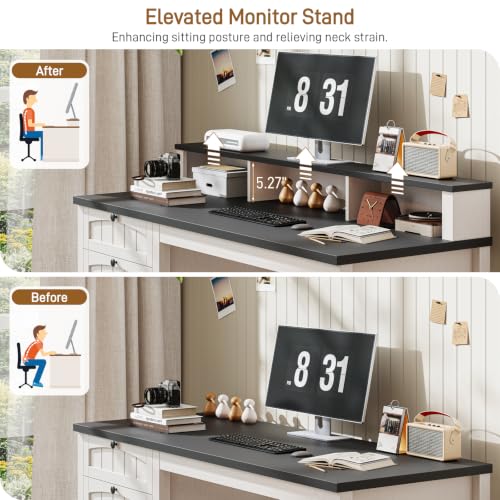 47" Farmhouse Home Office Desk with 4 Drawers, Rustic White and Black, view 7
