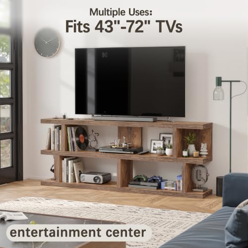 63" Low Bookcase Long Bookshelf, Wide Storage Shelves, Rustic Brown, view 8