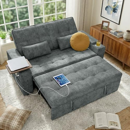 65in Sleeper Sofa Bed, 3 in 1 Pull Out Couch with Chenille Fabric Convertible Loveseat for LivingRoom and Apartment (Darkgrey)