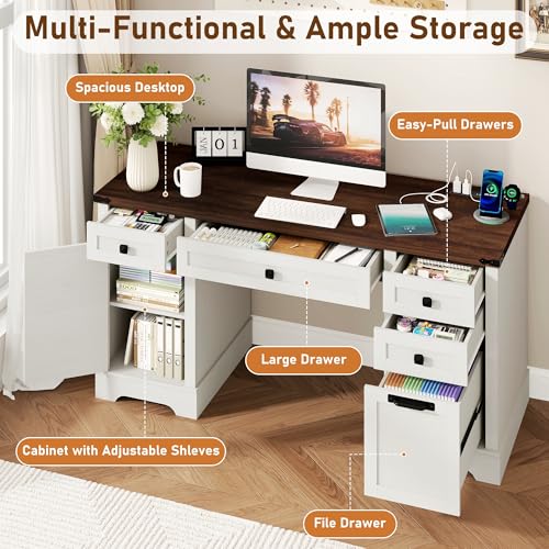 58'' Farmhouse Home Office Desk with Drawers, view 5