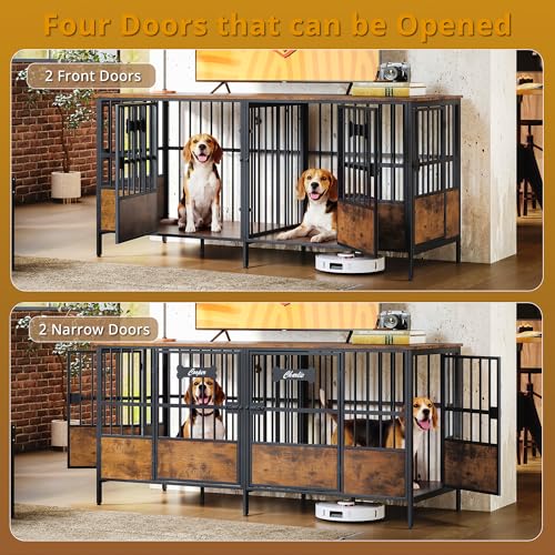 67" Double Dog Crate Furniture with Divider, Brown, view 5