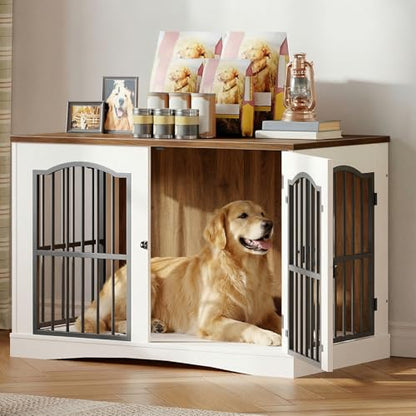 39.4" Wooden Dog Crate Furniture, Heavy Duty Dog Kennel Indoor with 3 Doors, view 4