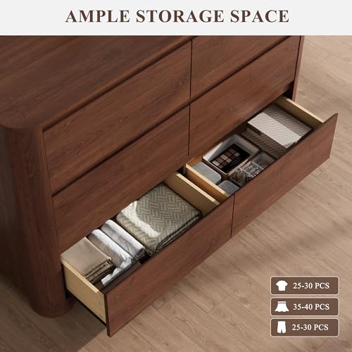 Walnut 6 Drawer Dresser for Bedroom, 47" Wide Chest of Drawers, view 6
