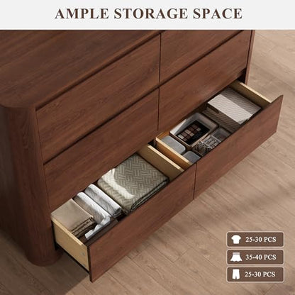 Walnut 6 Drawer Dresser for Bedroom, 47" Wide Chest of Drawers, view 6