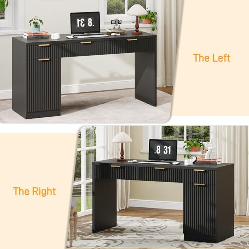 60" Executive Desk with Fluted Drawers, Fluted Desk, Black, view 6