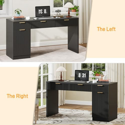 60" Executive Desk with Fluted Drawers, Fluted Desk, Black, view 6