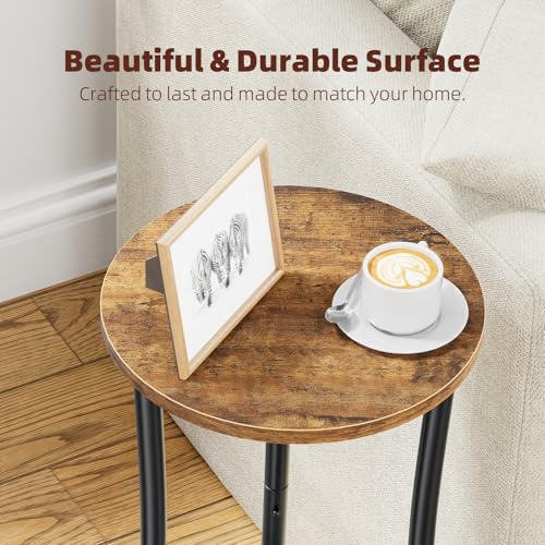 Round Side Table, 2 Tiers End Table for Living Room with Storage Shelf, Slim Sofa Table Set of 2, Rustic Brown