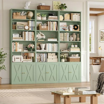 82" Tall Bookcase, Farmhouse Bookshelf with Doors, Green, view 5