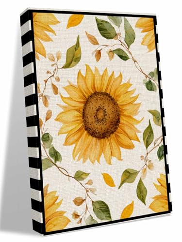 NuYeBiofx Farmhouse Sunflower Leaf Canvas Wall Art Prints,30"x20" Framed Picture Artwork Black Stripe Retro Linen Printed Canvas Oil Painting for Living Room Bedroom Office,Ready to Hang