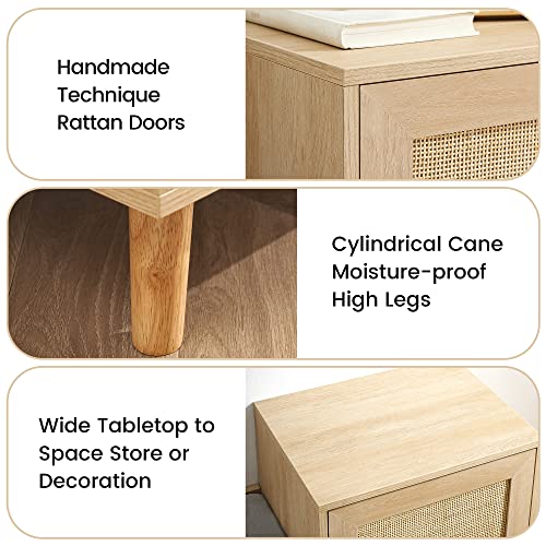 GAOMON 2-in-1 Natural Rattan Shoe Storage Bench with Upholstered, Shoe Cabinets with Adjustable Shelf, Home Entrance Shoe Rack for Hallway Living Room Bedroom Dorm and Small Apartment