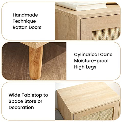 GAOMON 2-in-1 Natural Rattan Shoe Storage Bench with Upholstered, Shoe Cabinets with Adjustable Shelf, Home Entrance Shoe Rack for Hallway Living Room Bedroom Dorm and Small Apartment