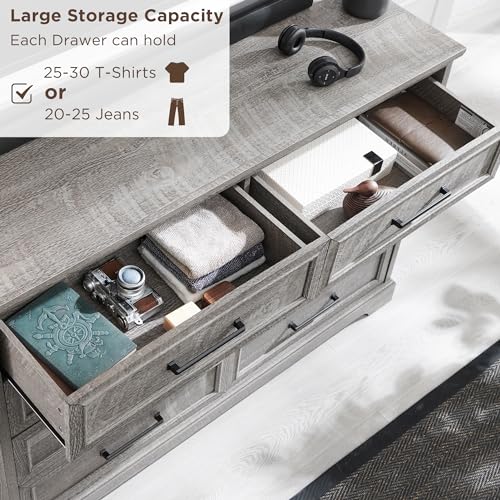 Farmhouse 8 Drawers Dresser Chests for Bedroom, Gray, view 5