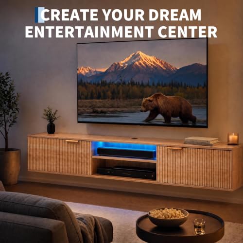 70" Floating TV Stand for TVs Up to 80", Fluted Entertainment Center, view 7
