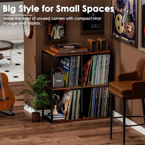 3-Tier Vinyl Record Storage Stand, Holds 300+ Records, Wooden Desktop, view 4