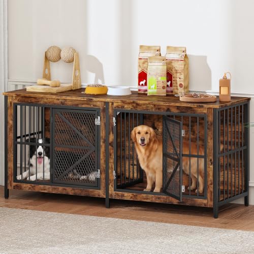 71 Inch Double Dog Crate Furniture for 2 Dogs, view 2