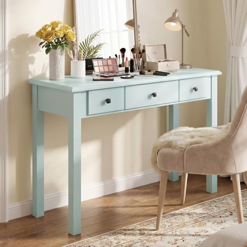35" Small Green Writing Desk with Drawers, Wood Vanity Table No Mirror, view 7
