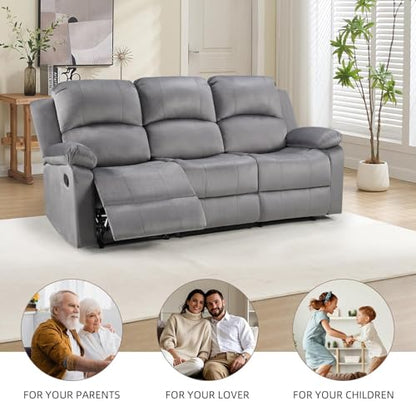 Manual Recliner Sofa Set, Microfiber Reclining Couch Furniture Set for Living Room, Includes 1 Recliner Chair, 1 Loveseat Sofa and 1 3-Seater Reclining Couch, Grey