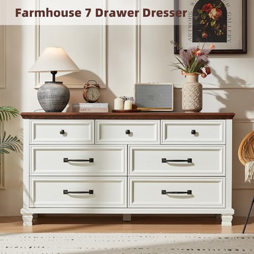 Farmhouse 7 Drawer Dresser for Bedroom, White, view 6