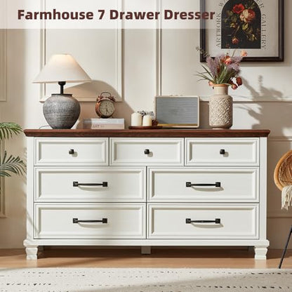 Farmhouse 7 Drawer Dresser for Bedroom, White, view 6