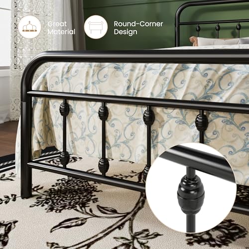 Full Metal Bed Frame with Victorian Iron-Art Headboard, Black, view 6