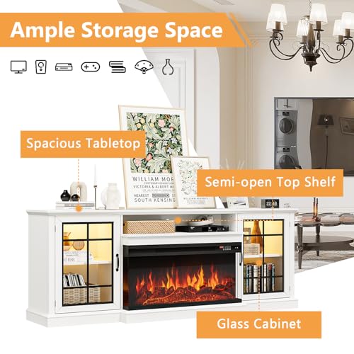 80" Fireplace TV Stand with 3-Sided Glass, TV Cabinet for TVs up to 90", view 7