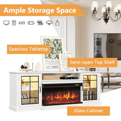 80" Fireplace TV Stand with 3-Sided Glass, TV Cabinet for TVs up to 90", view 7