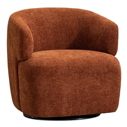 Swivel Accent Chair, Chenille Barrel Chair for Living Room, Cozy Round Boucle Arm Chair, Metal Base for Club Nursery Bedroom, Orange