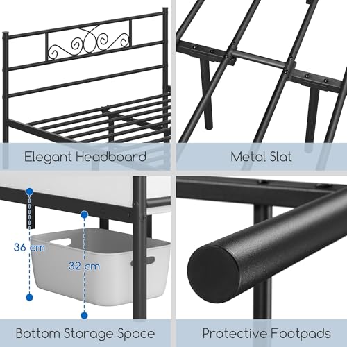 Full Metal Bed Frame with Scroll Headboard and Footboard Black, view 5
