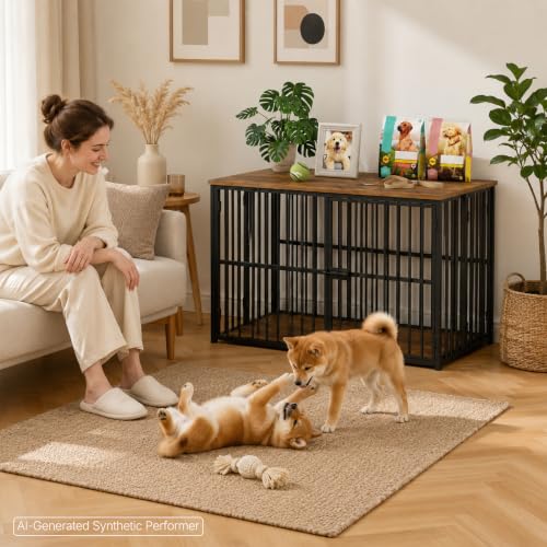 Foldable Dog Crate Furniture, 37.4" Dog Kennel for Medium Dogs, No Assembly, view 4