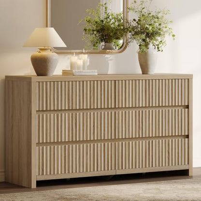 Fluted 6 Drawer Dresser for Bedroom– 55.2''W Large Chest of Drawers, view 2