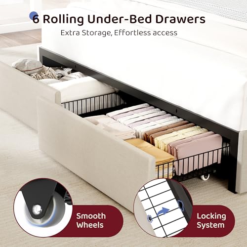 King Size Bed Frame with 6 Storage Drawers, view 7