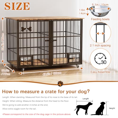 48"Dog Crate,Furniture Style Double Dog Cage with Divider for 2 Dogs, view 3