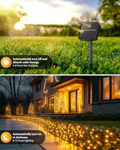 2 Pack Solar String Lights Outdoor Waterproof, 92Ft 240 LED Solar Lights Outdoor with 8 Modes, Outdoor Light Solar Powered for Patio Yard Tree Garden Party Decorations, Warm White