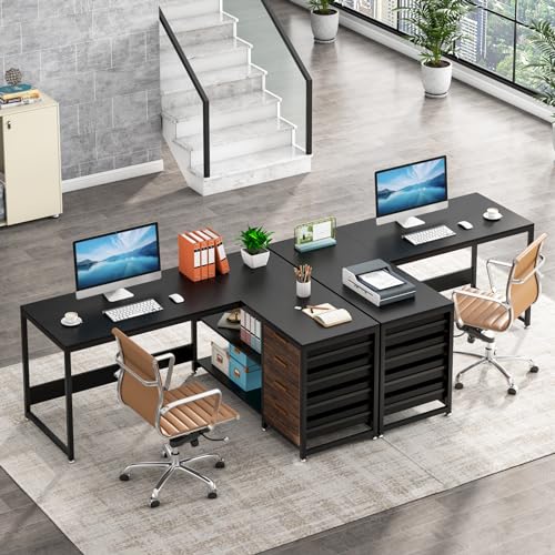 59-Inch L Shaped Desk with Drawers, Large Computer Desk with Storage Shelves, Reversible L-Shaped Corner Desk Workstation for Home Office