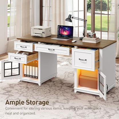 58" Farmhouse Desk with Drawers, Executive Desk with Power Outlet, view 4