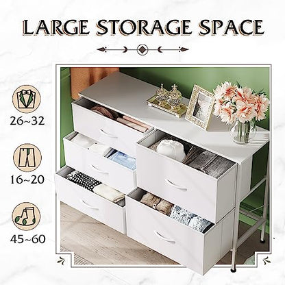 5 Drawer White Fabric Dresser for Bedroom, Wide Storage Chest, view 6