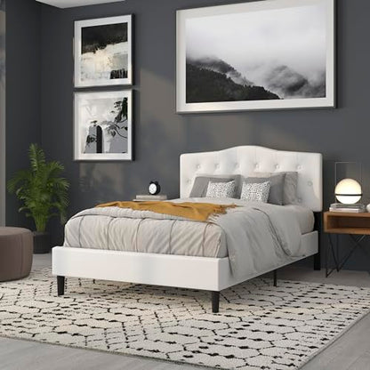 Arched Button Tufted Upholstered Full Size Headboard in White Fabric