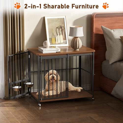 Dog Crate Furniture, 42’’ Wooden Dog Kennel Indoor with Sliding Front Door, view 3