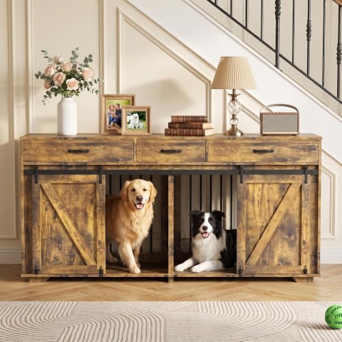 Double Dog Crate Furniture, 71" TV Stand Kennel for 2 Dogs, view 2