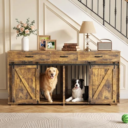 Double Dog Crate Furniture, 71" TV Stand Kennel for 2 Dogs, view 2