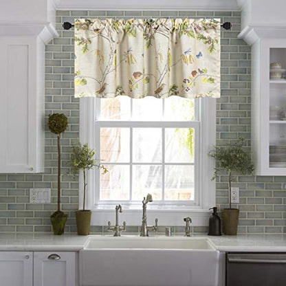 Birds Print Kitchen Curtains Valance, Country Style Faux Linen Curtain Panels for Living Room, Decorative Rod Pocket Valances for Bathroom Bedroom Windows, 1 Panel, 52x18