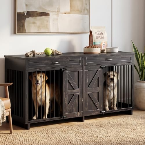 Dog Crate Furniture TV Stand with Storage Drawers, Large Wooden Kennel, view 2