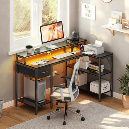 47 Inch L Shaped Gaming Desk, Corner Desks with Shelves, Black, view 4