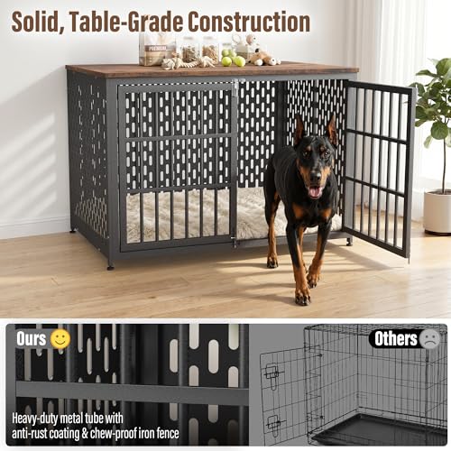 Heavy Duty Dog Crate Furniture 48 Inch, Decorative Dog Cage, Rustic Brown, view 5