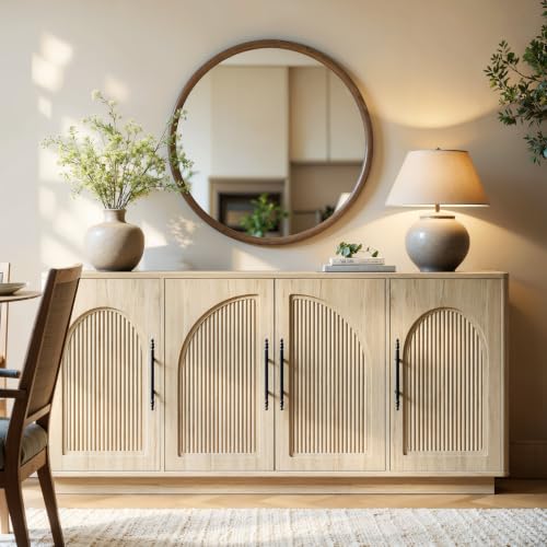 67IN Natural Oak Fluted Sideboard Buffet Cabinet with Storage, view 8