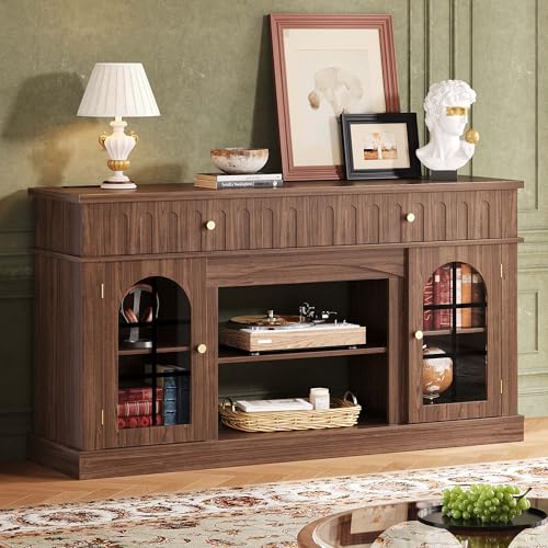 TV Stand for 65 Inch TV with Charging Station, Walnut Brown, view 4