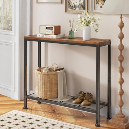 Console Table, 32" Sofa Table with Storage Shelf, Narrow Entryway Table, for Hallway, Behind The Couch, Living Room, Rustic Brown