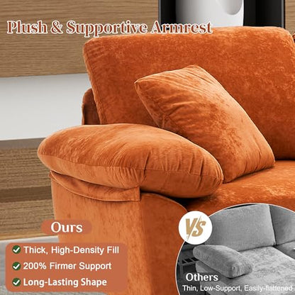 U-Shaped Sectional Sofa Couch, 4 Seat Sofa Set for Living Room, Convertible L-Shaped Velvet Couch Set with Chaise Lounge, Ottoman and Pillows,114 inches (Orange)