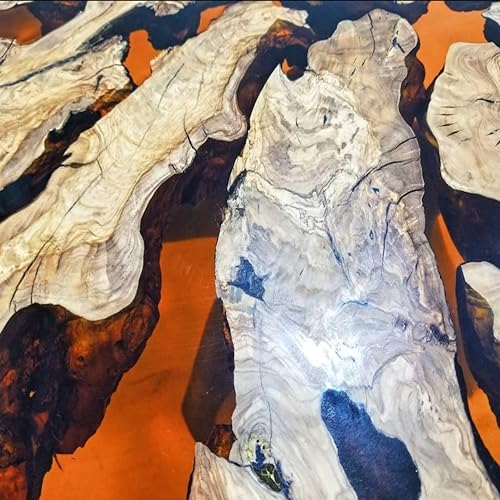 RESINHOMEFURNITURE Orange Epoxy Resin Coffee Table Unique Wood Flower Design Side Table, Living Room Table, Bedroom Table, Handmade Natural Wood Decor (Without Stand, 30 x 30 Inches)